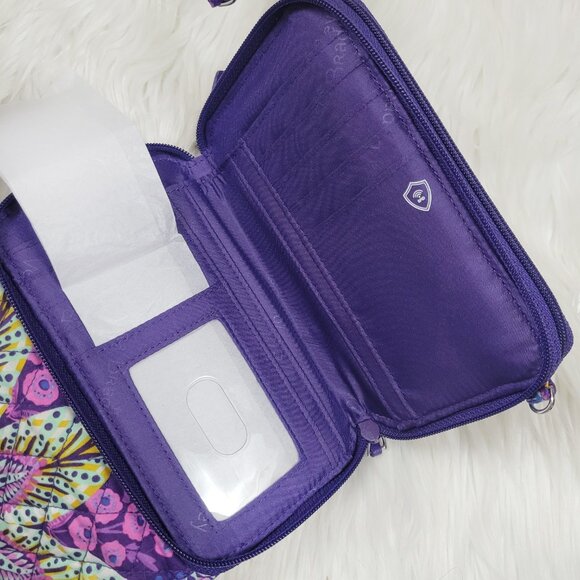 NWOT Vera Bradley 3 in 1 Crossbody Wristlet Batik Leaves All In One Purple RFID - Picture 4 of 16